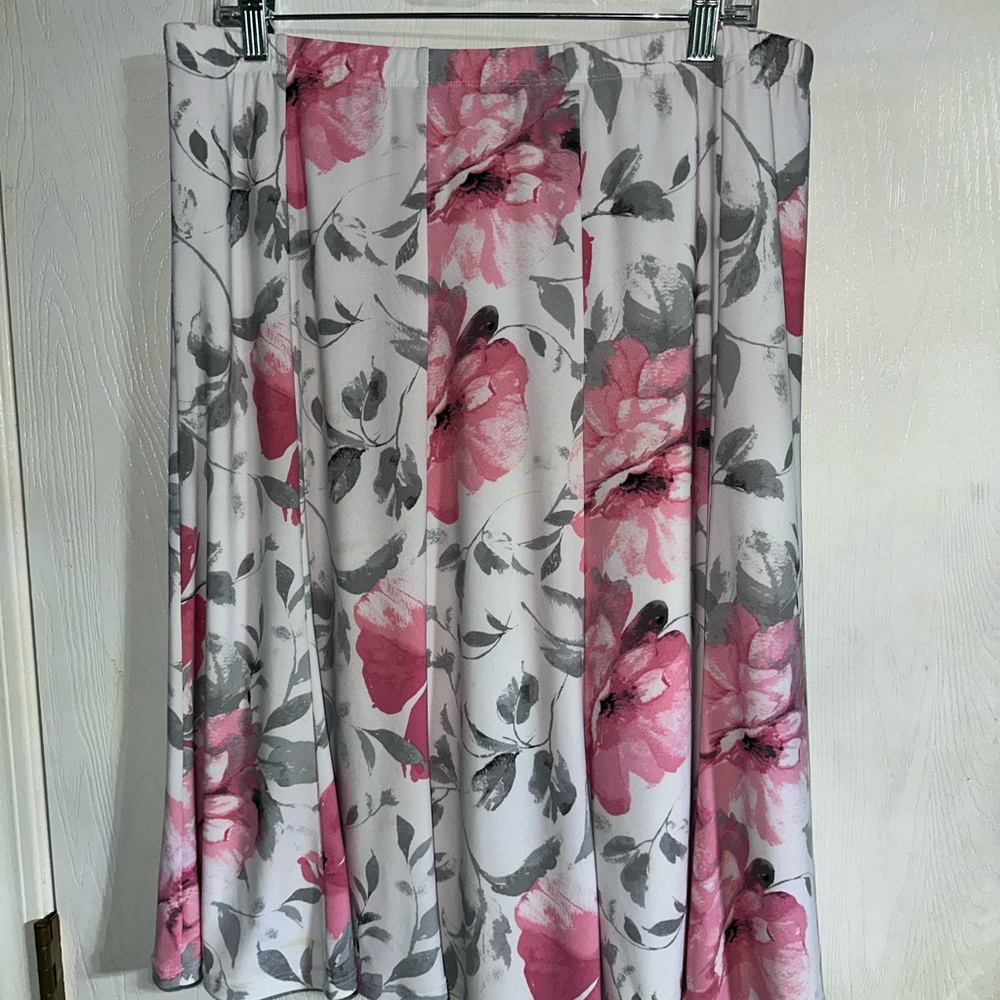 Allison Daley Pink and Gray Floral Midi Skirt